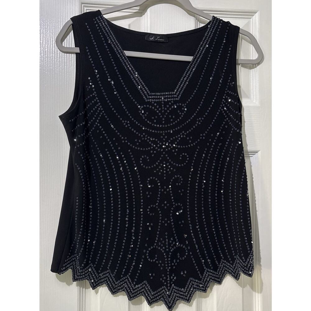 S. Levine Beaded Sequin Cami Size M/L? Black Stretch Glamour Goth Night Out